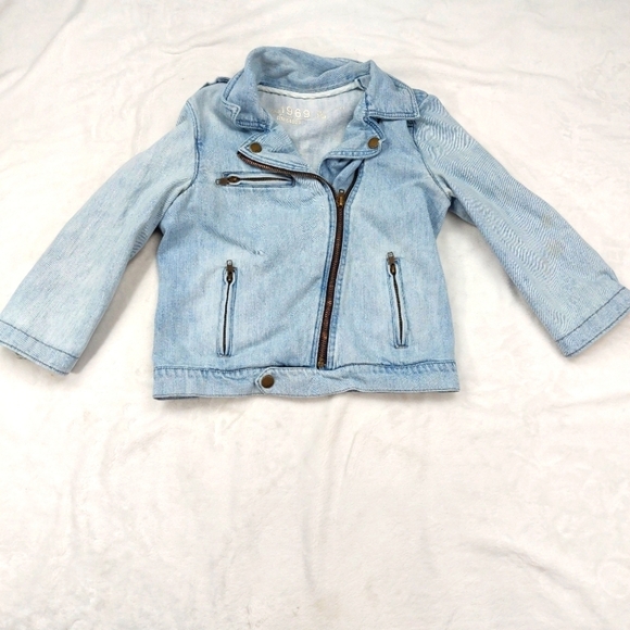 GAP Jackets & Blazers - GAP WOMANS BIKER BEACH JACKET CROP LIGHT WASH BLUE JEAN DENIM 3/4 SLEEVE SZ XS